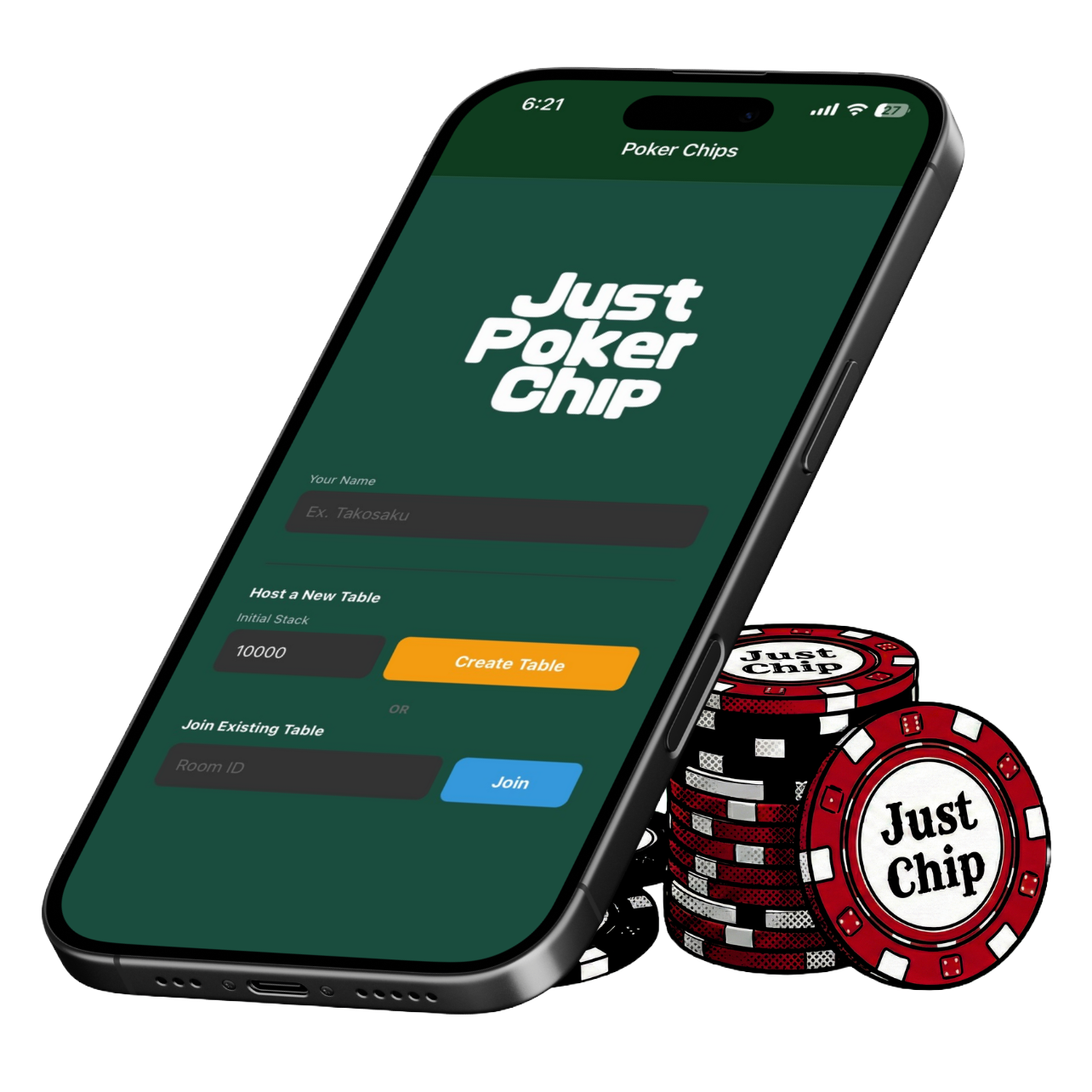アプリのモックアップ画像。タイトル画面が表示されている。App mockup image. The title screen is displayed.